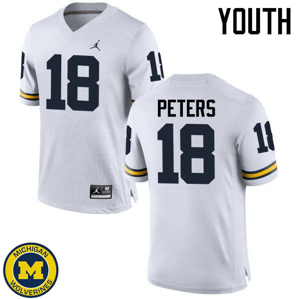 Youth University of Michigan #18 Brandon Peters White Embroidery Jersey